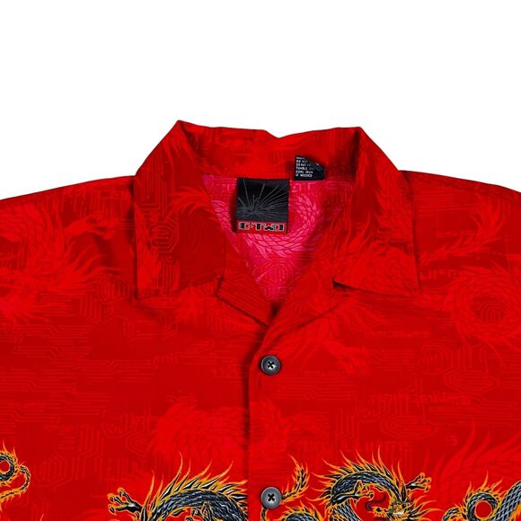 Vtg C-Two 90’s Y2K Dragon Talons Button Down Shirt S/S Jnco Style Sz L Red Black - Picture 2 of 8
